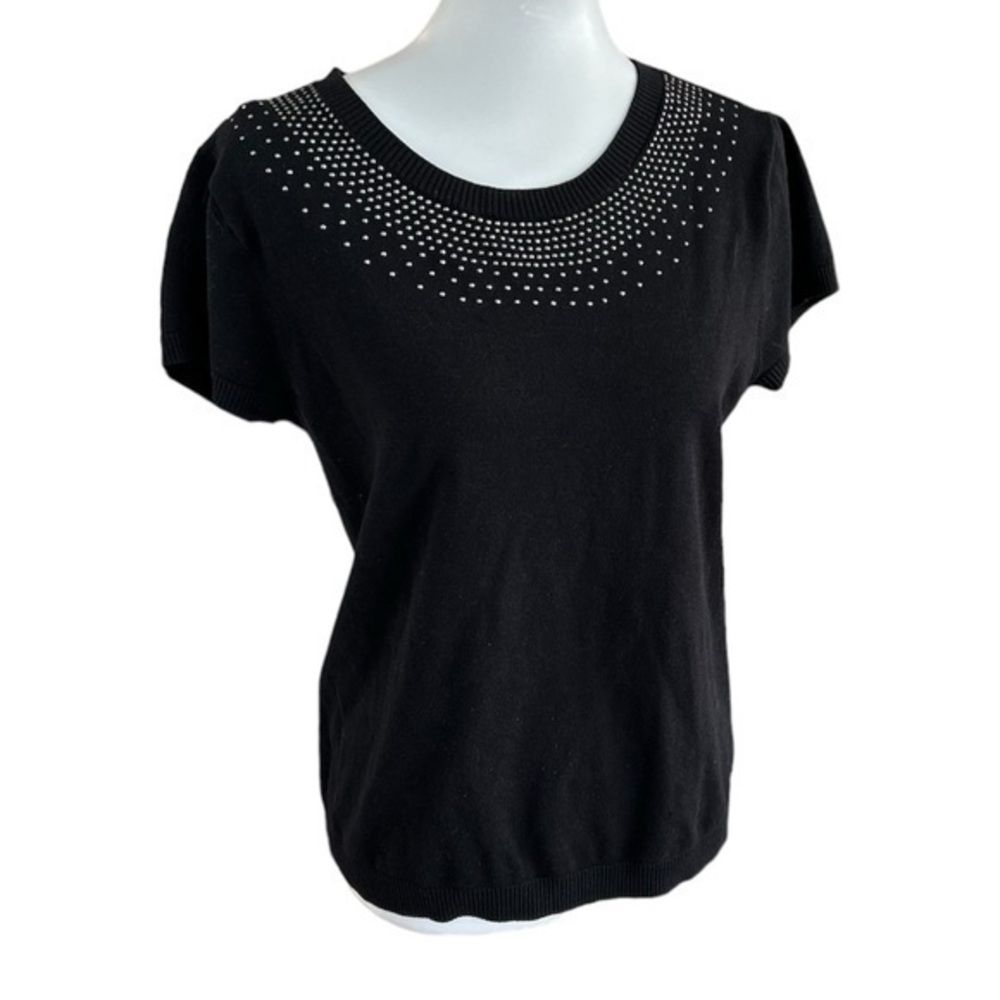 Calvin Klein rayon silk blend short sleeve top with rhinestones